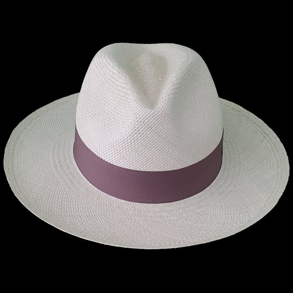 M.A.M.A. - Fedora Women's White Straw Hat, Dark Beige Ribbon